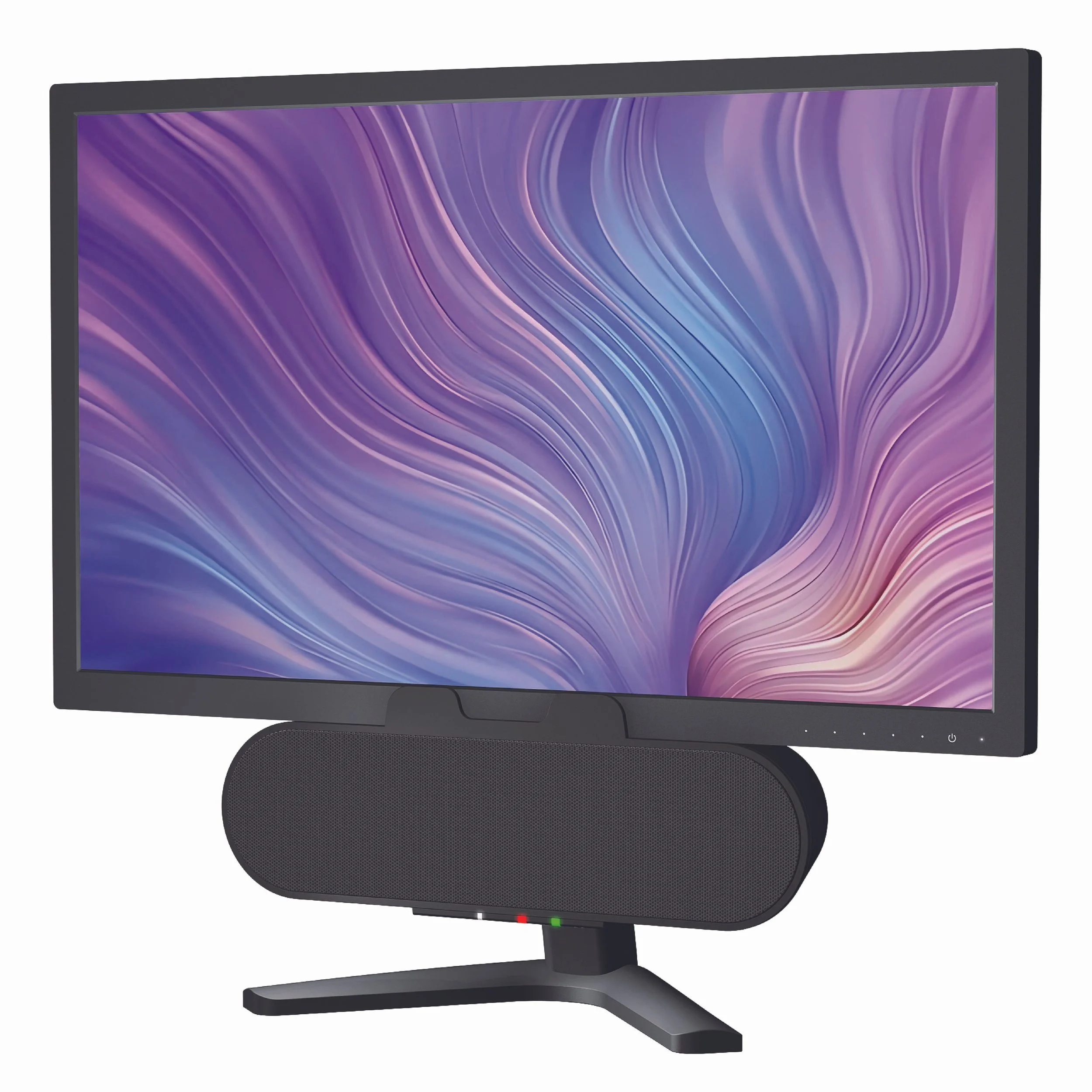 CA-2890PRO Bluetooth speakerphone speaker bar on a desk stand in front of a PC monitor
