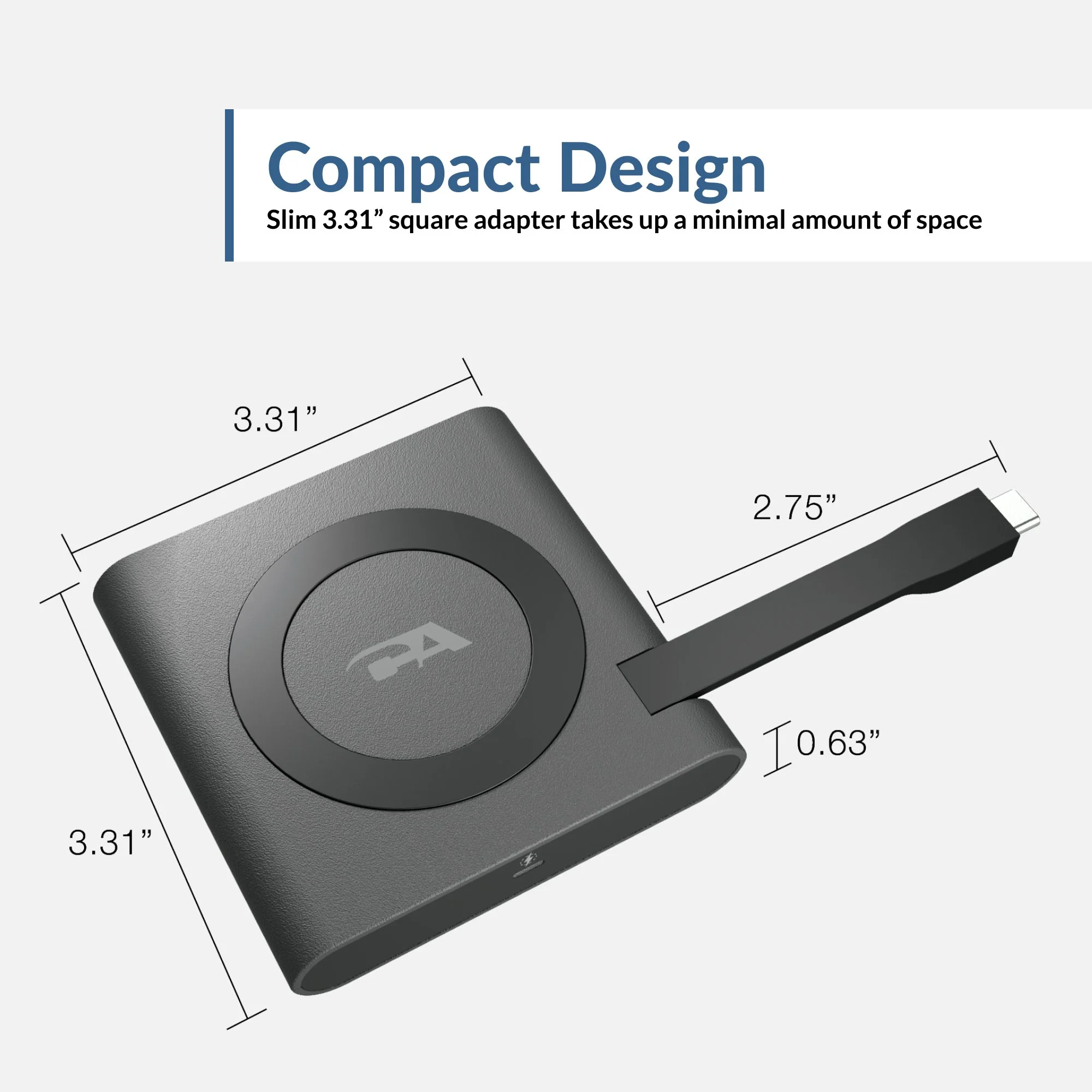 Cyber Acoustics DS-1500 dimension diagram showing a 3.31 inch square footprint and 0.63 inch height