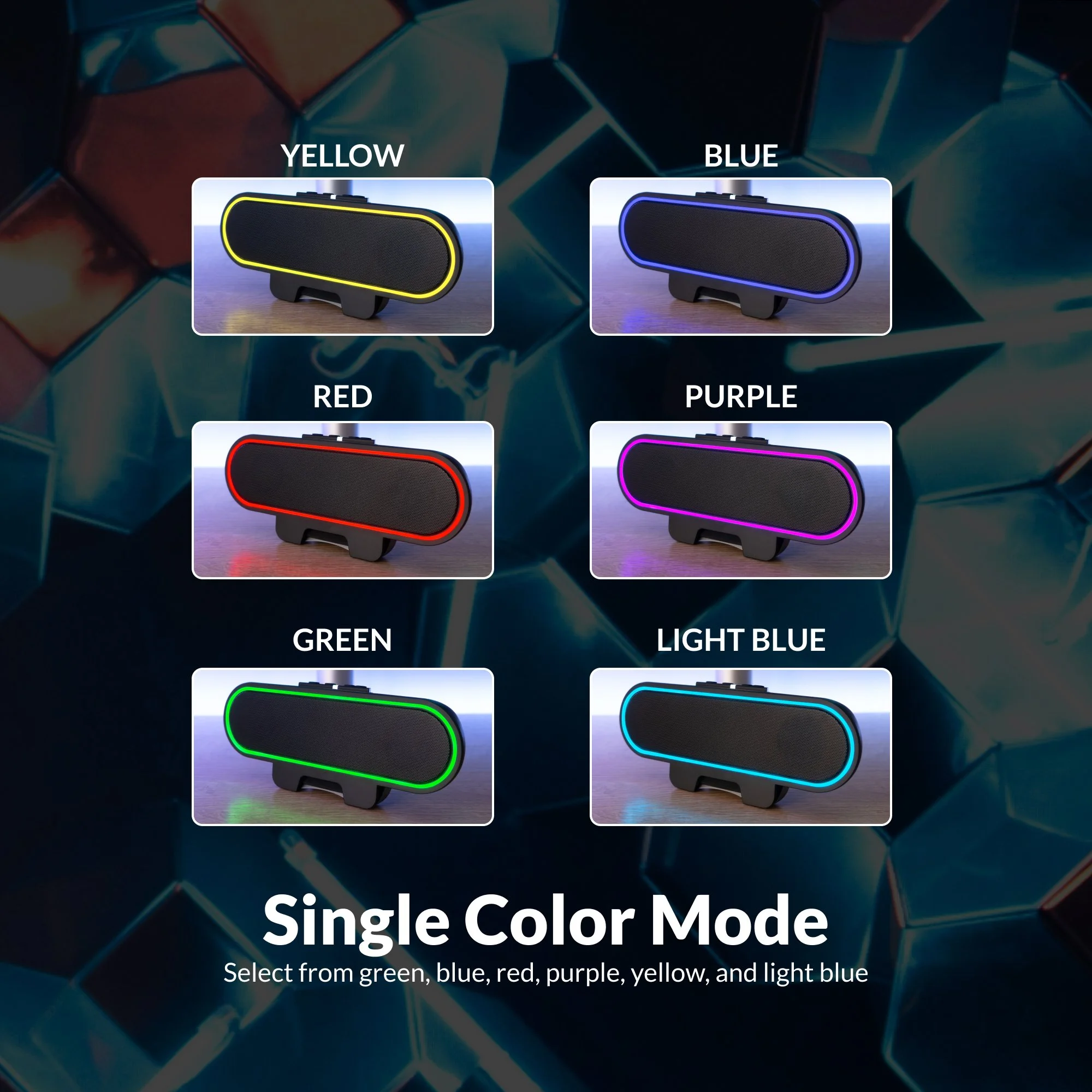 CA-2890GX speakerbar showing static single color LED lighting mode