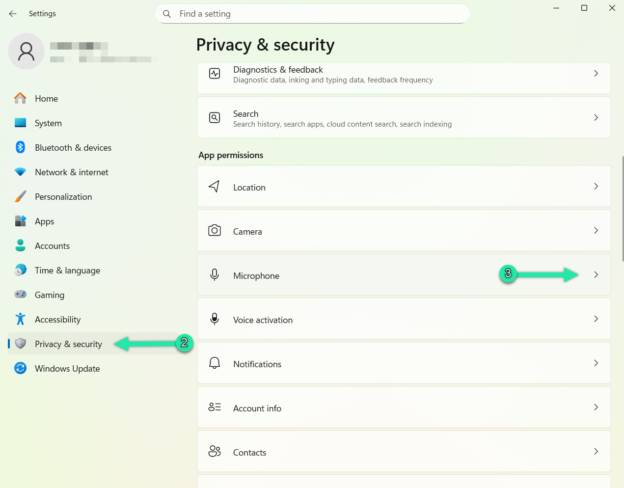 Windows 11 Privacy & Security in Settings