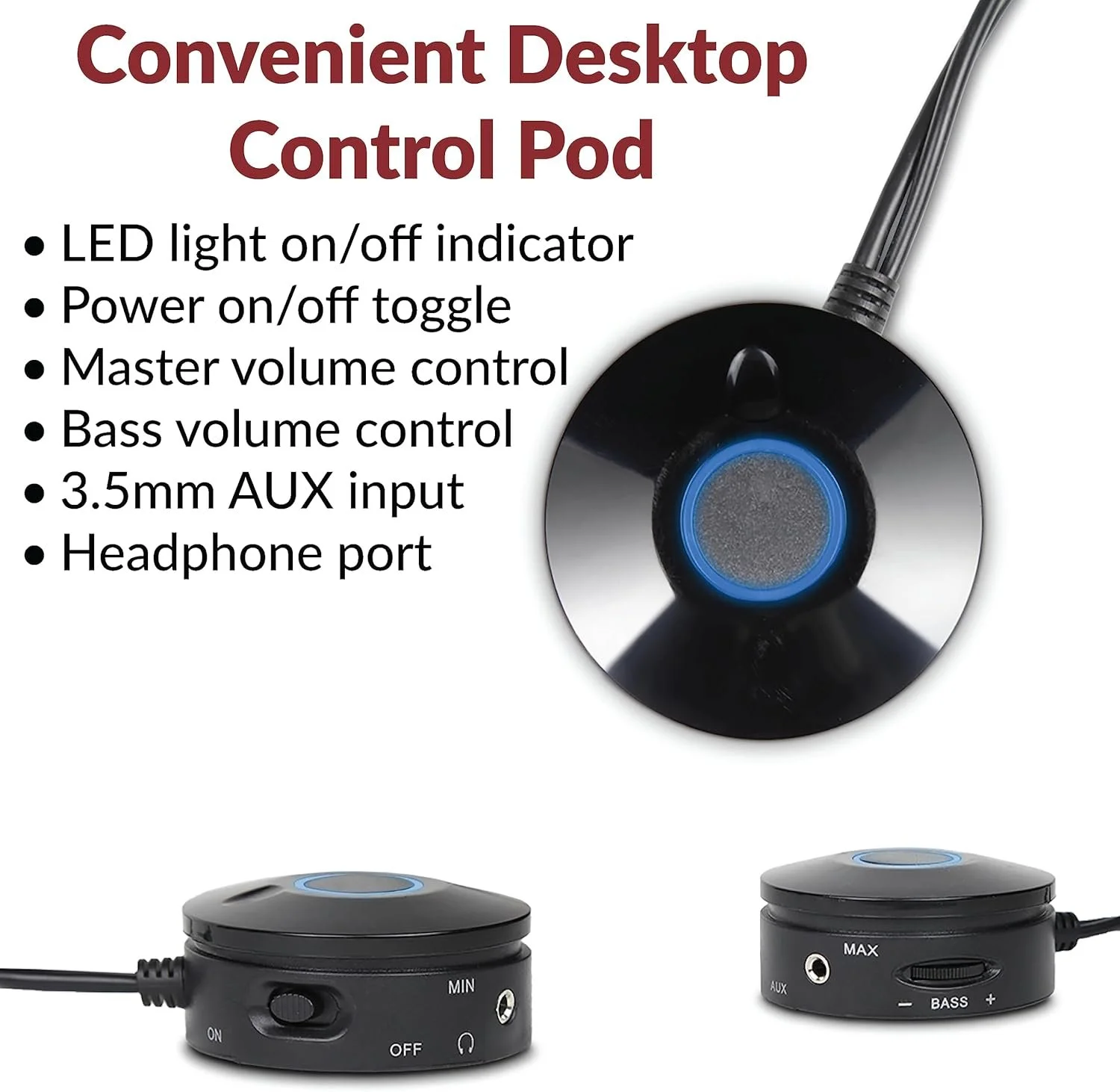 Wired PC speakers and 6.5-inch subwoofer with desktop control pod and headphone jack
