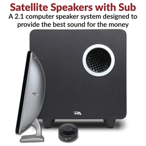 CA-3610 satellite speakers with subwoofer and control pod, a 2.1 computer speaker system