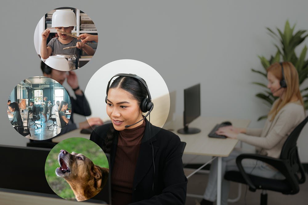 Call center agent on headset illustrating the impact of noise cancellation on Average Handle Time