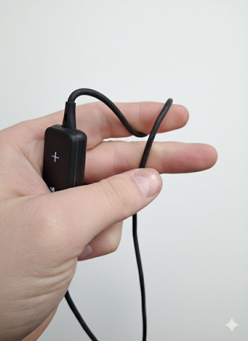 Hand gripping and twisting a call center headset in-line controller and cable — incorrect cable handling