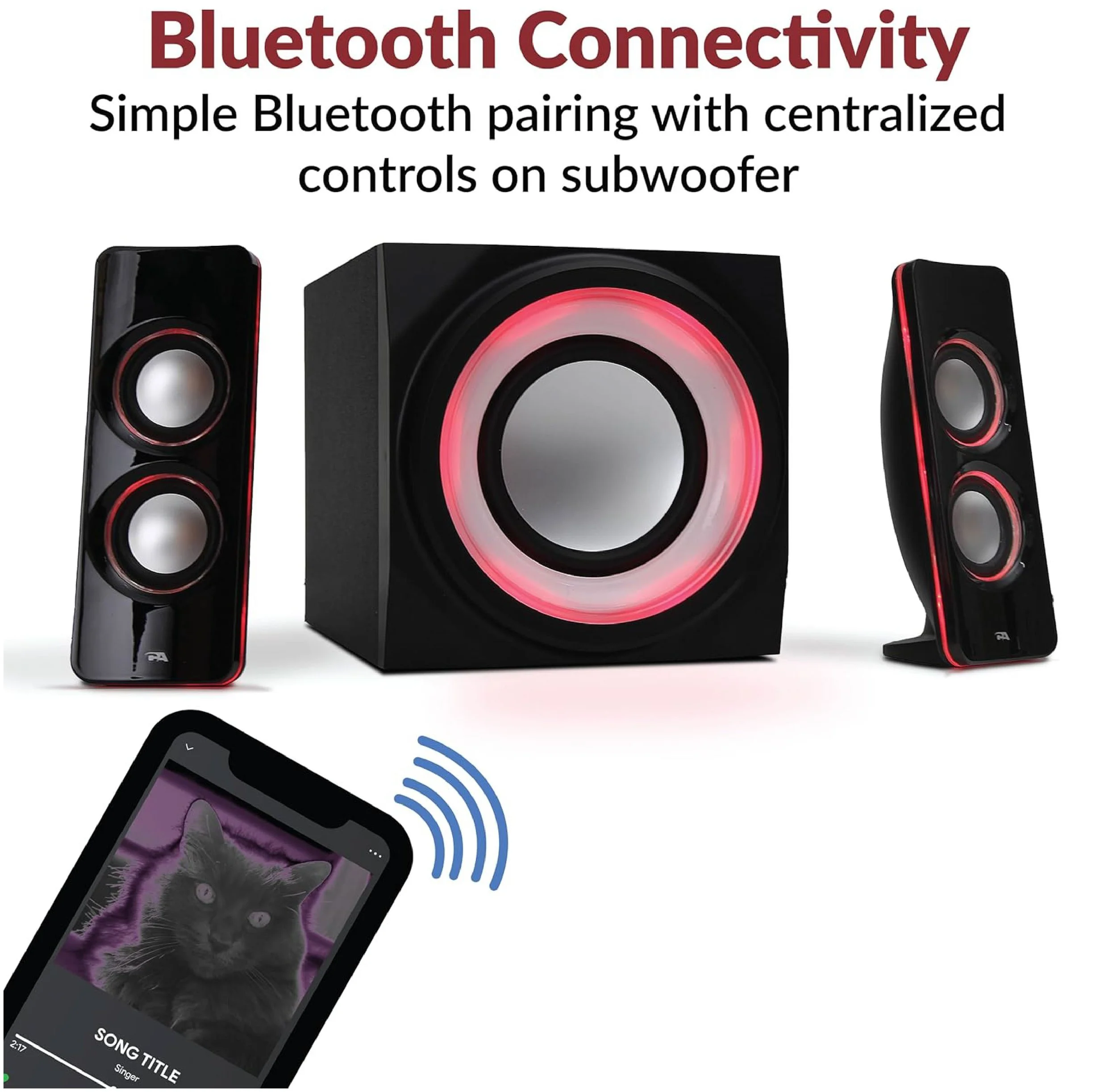 CA-3712 speakers with green LED lighting and subwoofer