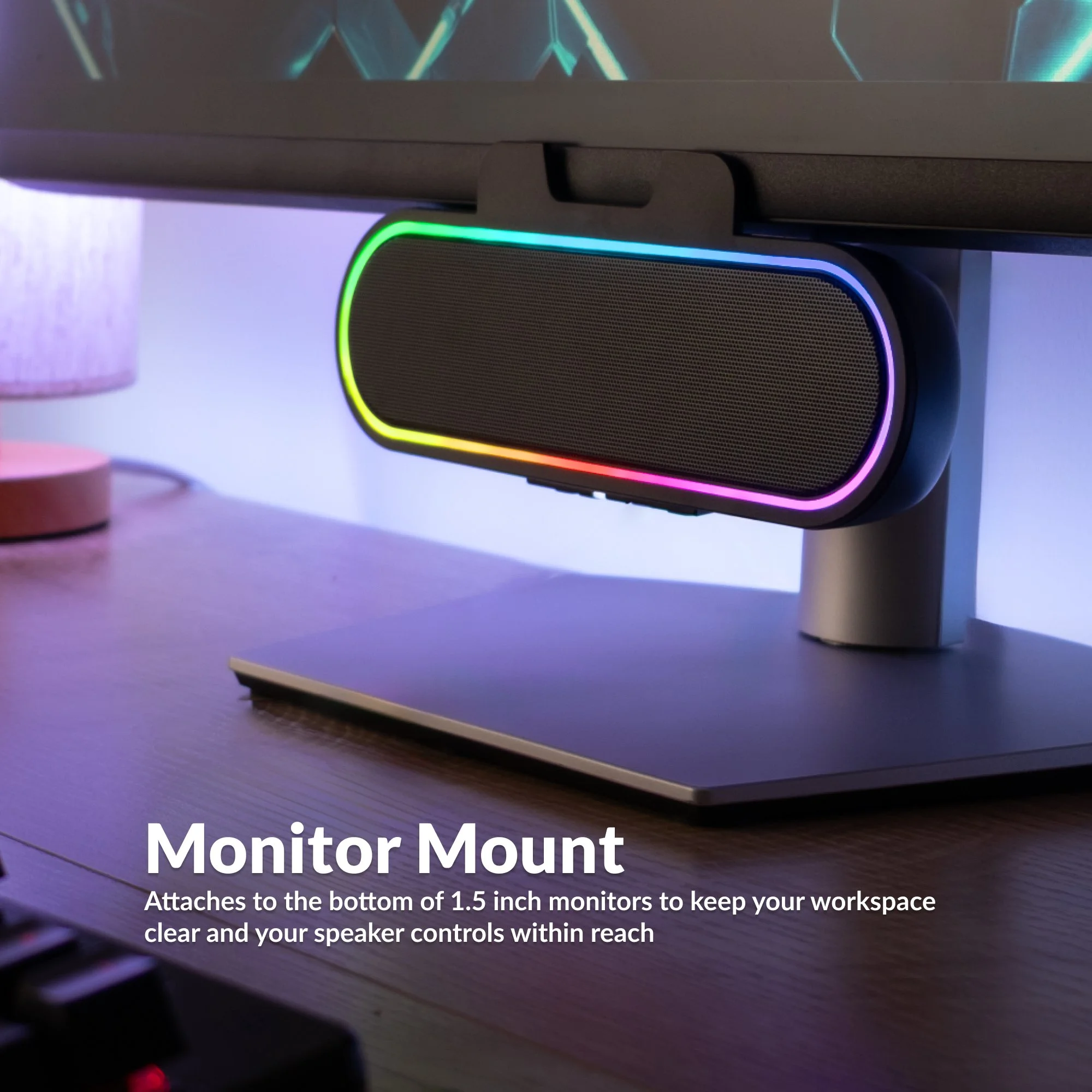 CA-2890GX speakerbar mounted to the bottom of a computer monitor