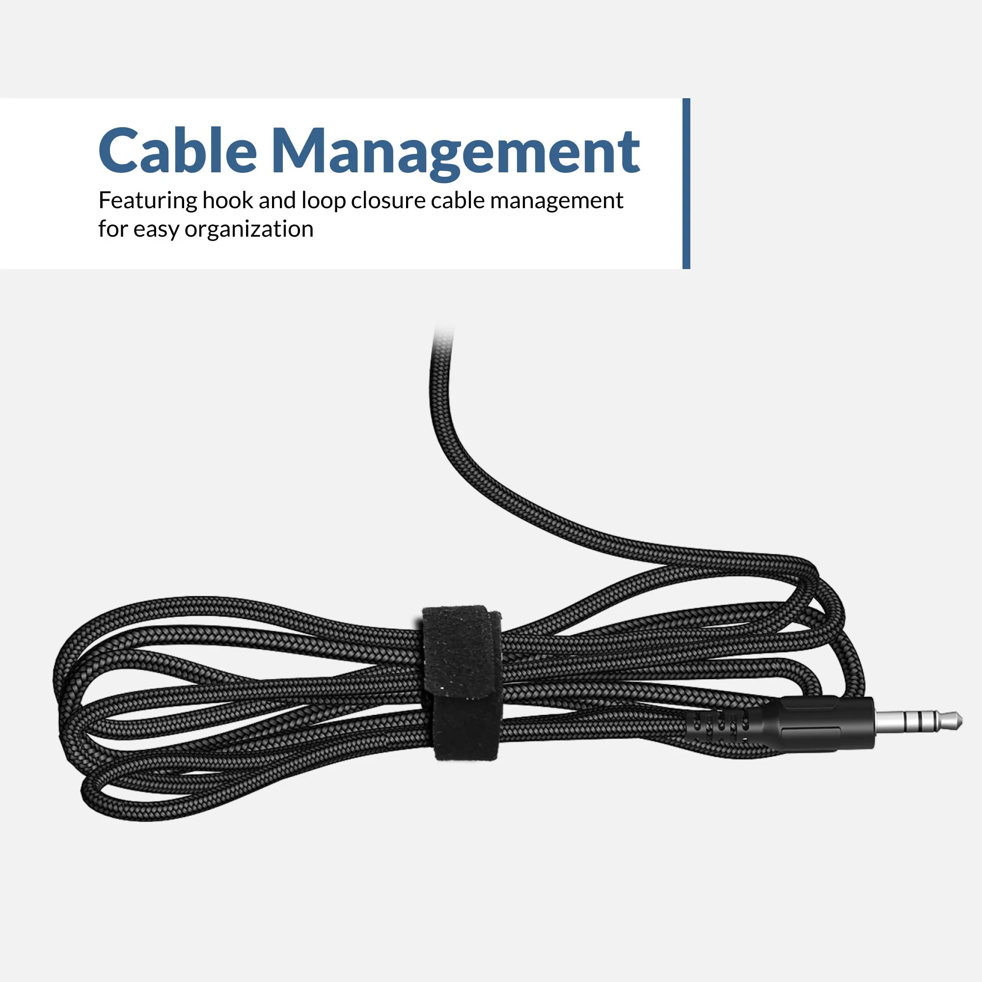 Cyber Acoustics ACM-6004 braided TuffCord cable with hook and loop strap for easy storage and cable management