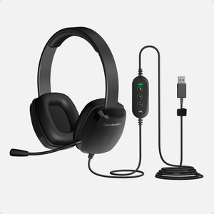 Cyber Acoustics AC-6012 USB-A headset with microphone for school — boom mic, inline mute and volume controls, and braided TuffCord cable with no drivers needed for Chromebook and classroom computers