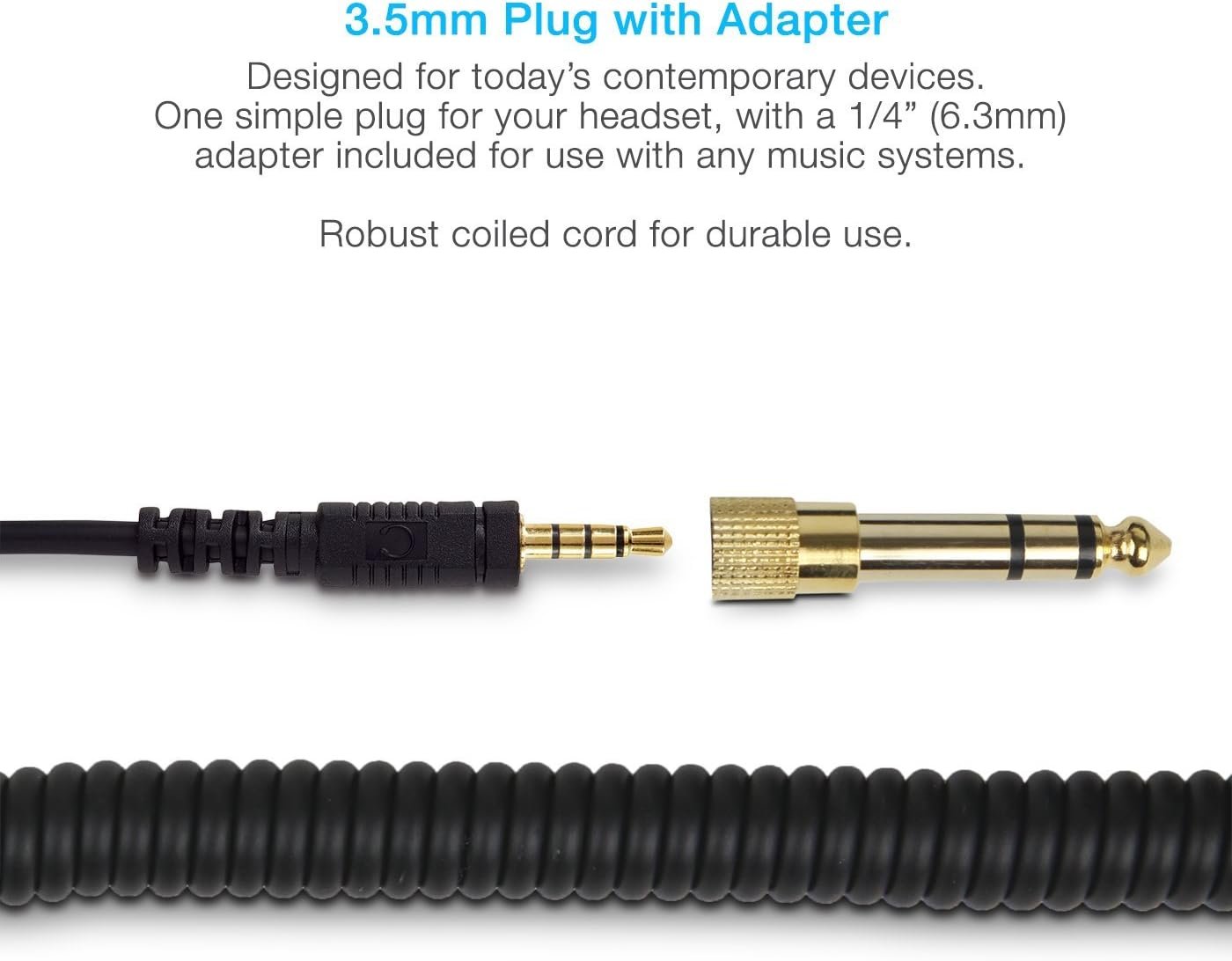 Headphone with 3.5mm plug and 1/4 inch adapter