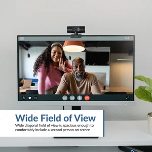 WC-1000 webcam with no microphone on monitor showing wide field of view with two people on a video call