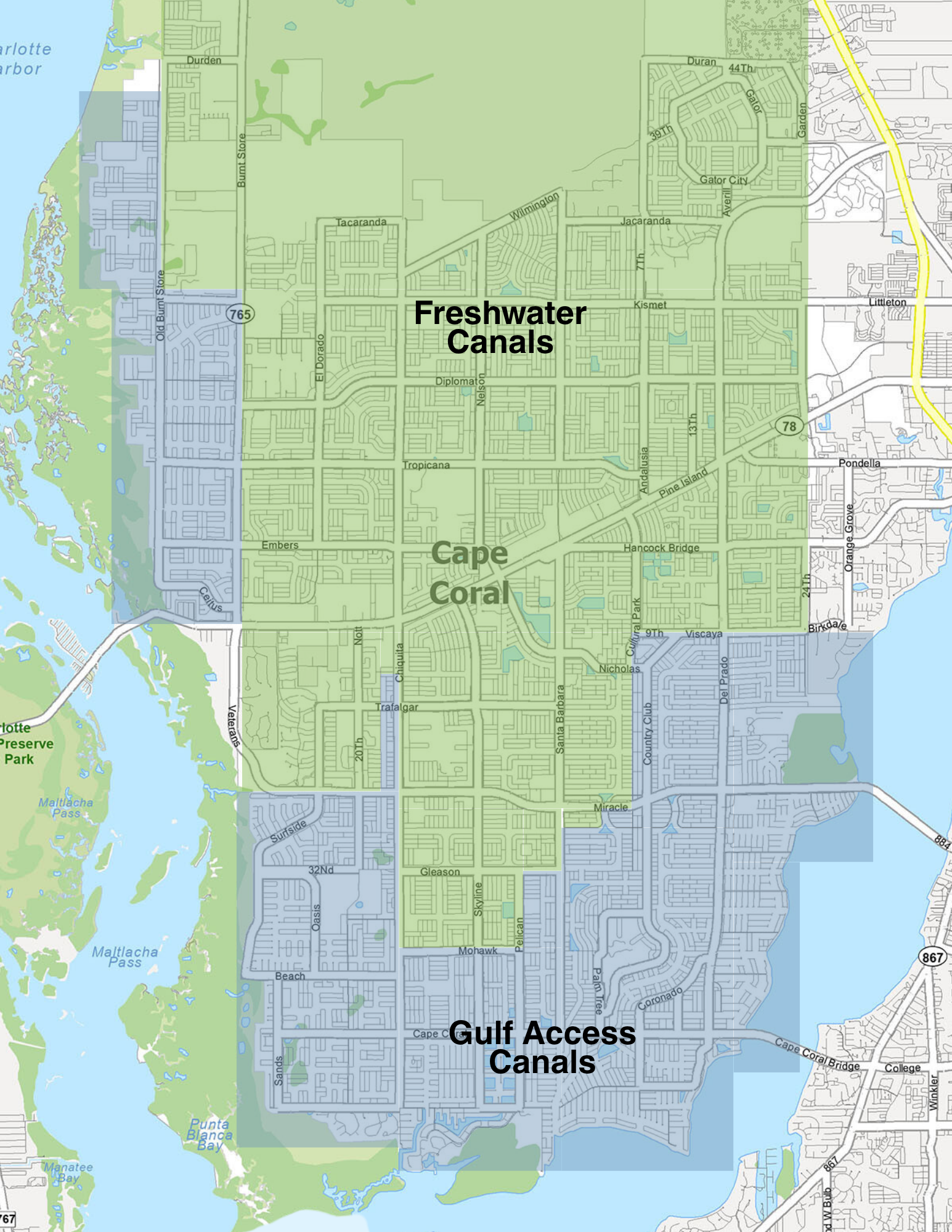 Cape Coral Canal Map