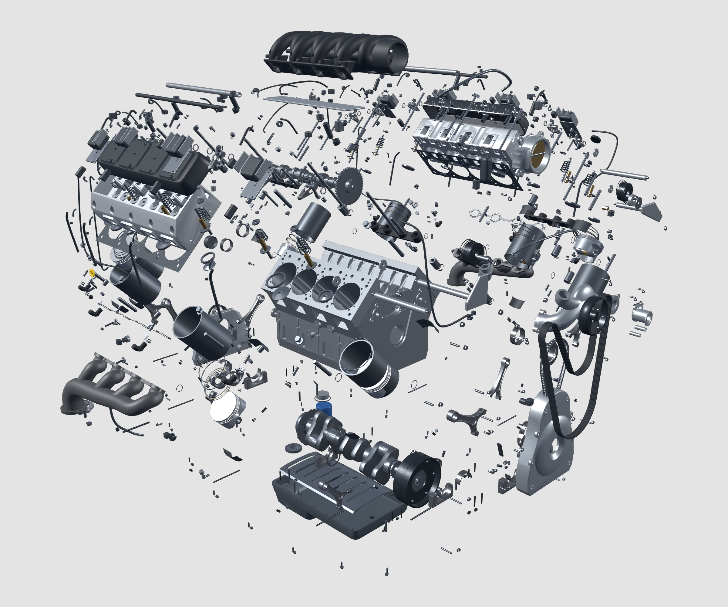 Chevrolet LS3 6.2L V8 educational model — Full exploded assembly