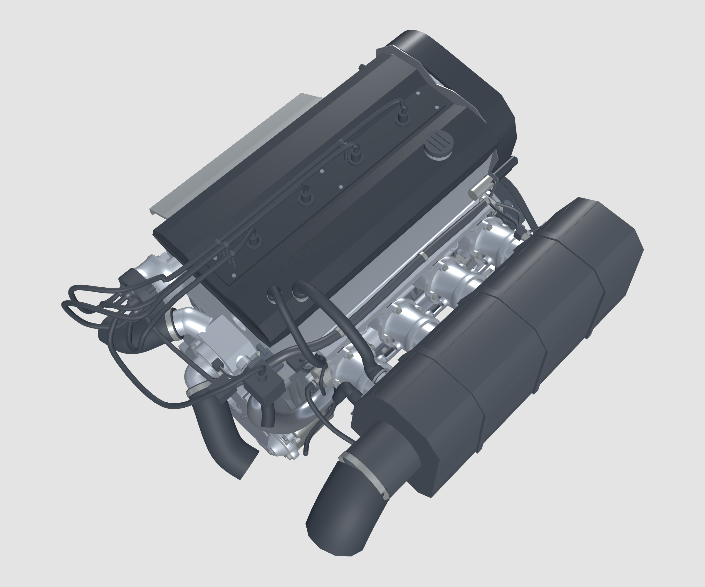 1995 Toyota 4A-GE 20V Blacktop educational model — Upper assembled view in stock finishes