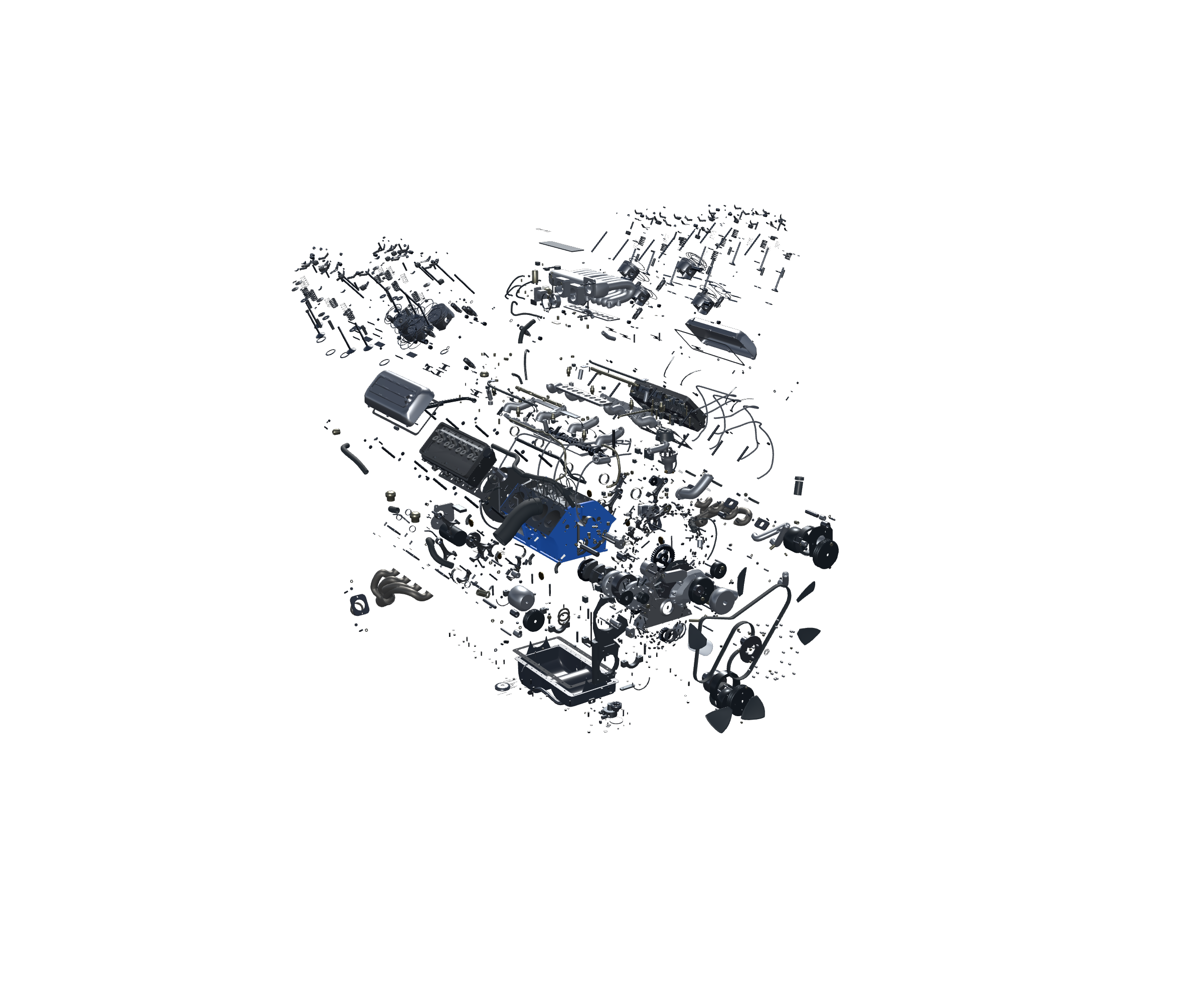 Ford 302 educational desktop model — Full exploded assembly