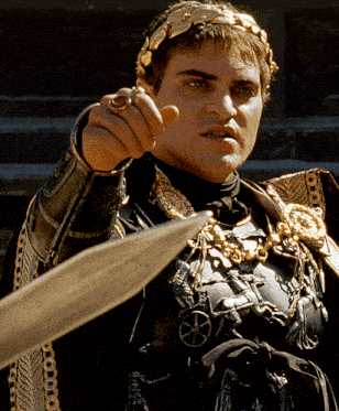 Commodus raising is thumb in Gladiator
