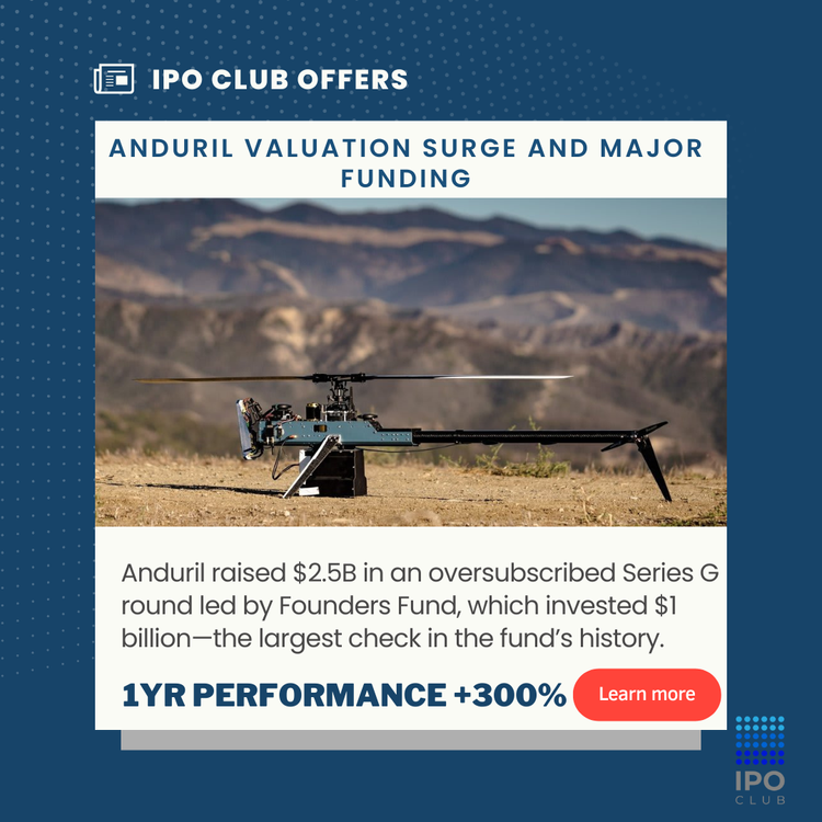 Anduril drone with text recap for investors