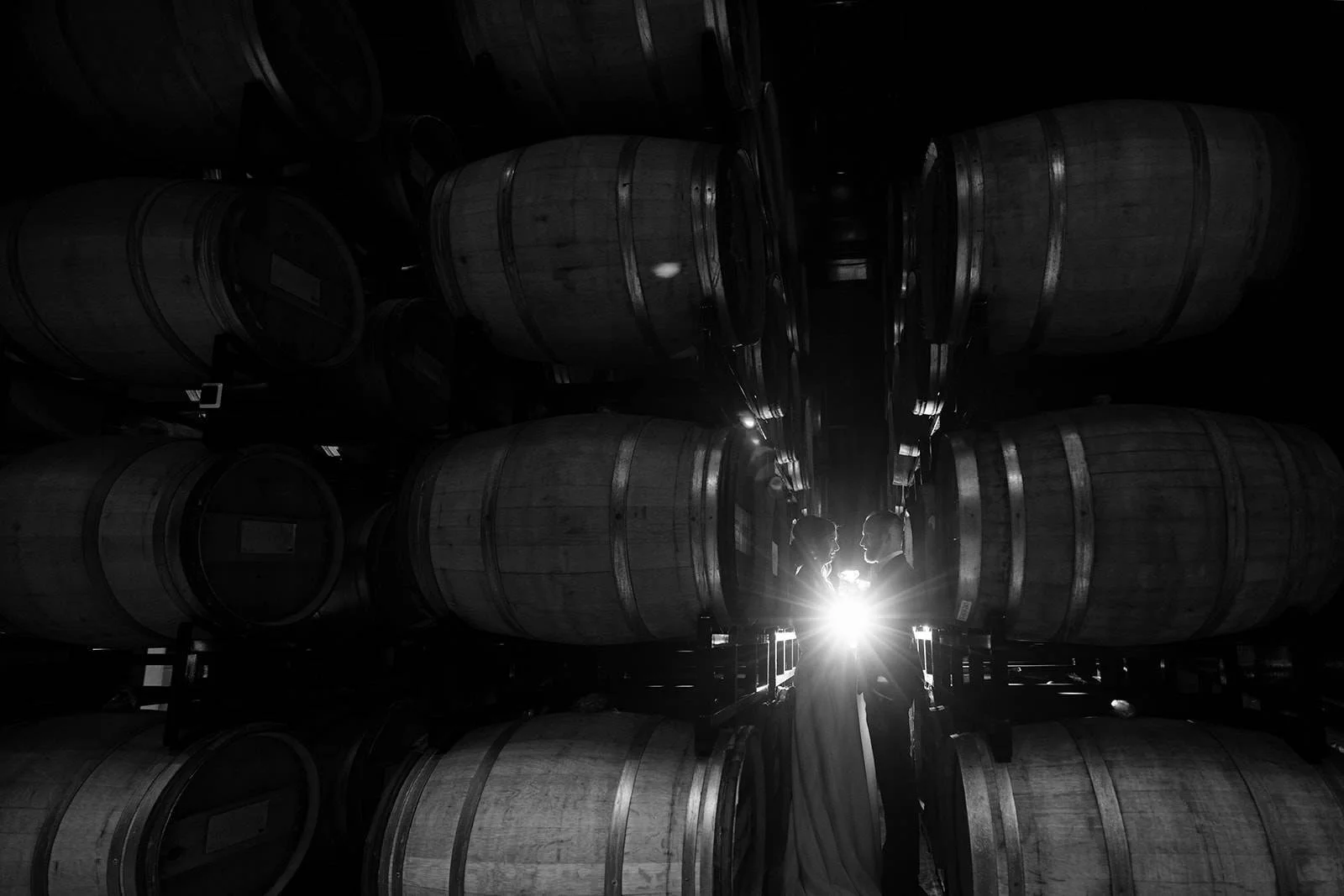 Classic black and white portrait in the cellar