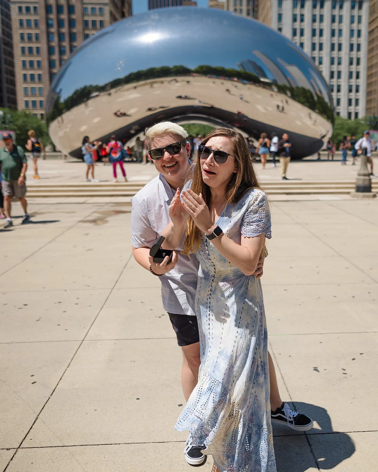 Family surprise reveal proposal Millennium Park Chicago