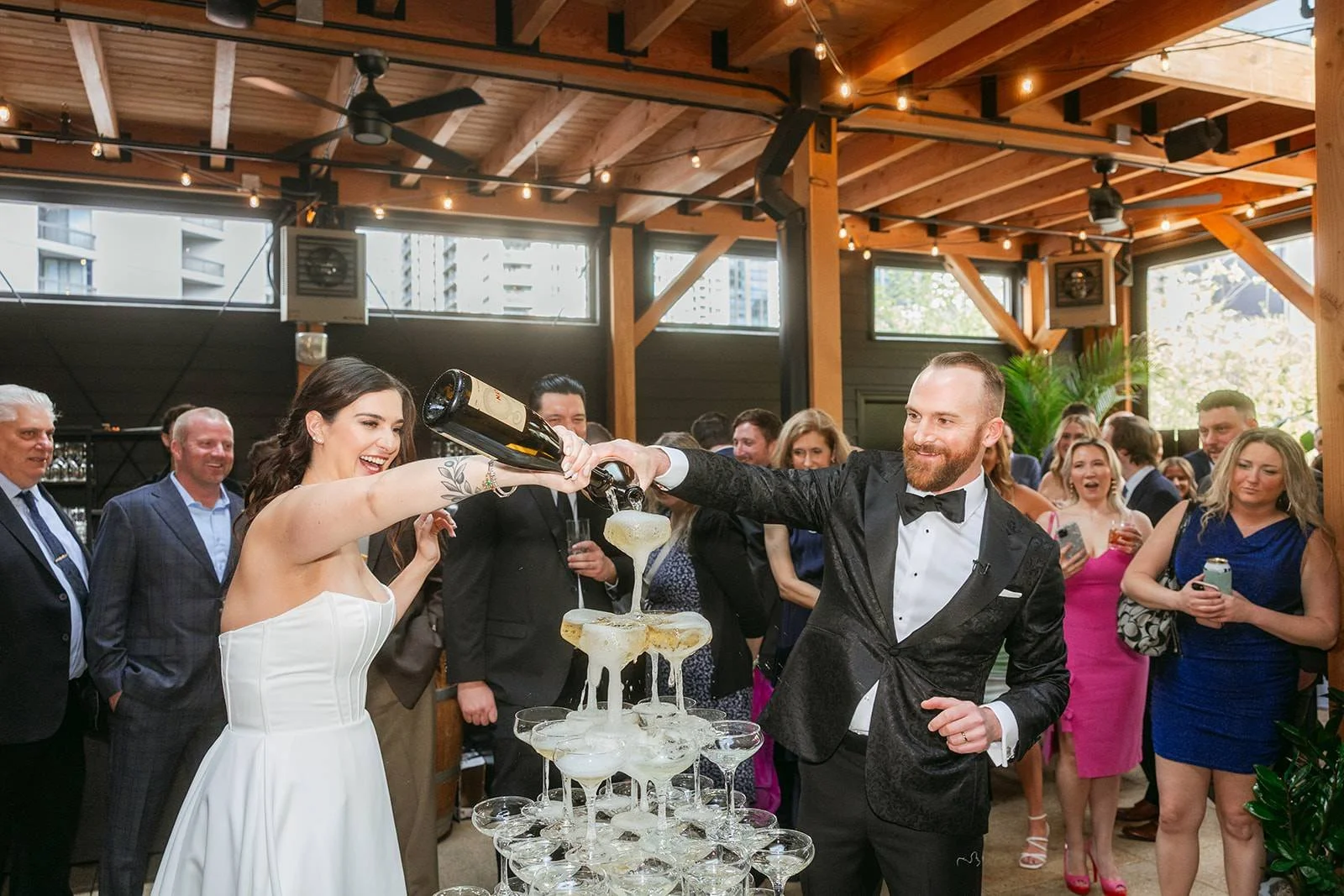 Champagne tower during cocktail hour at Chicago Winery