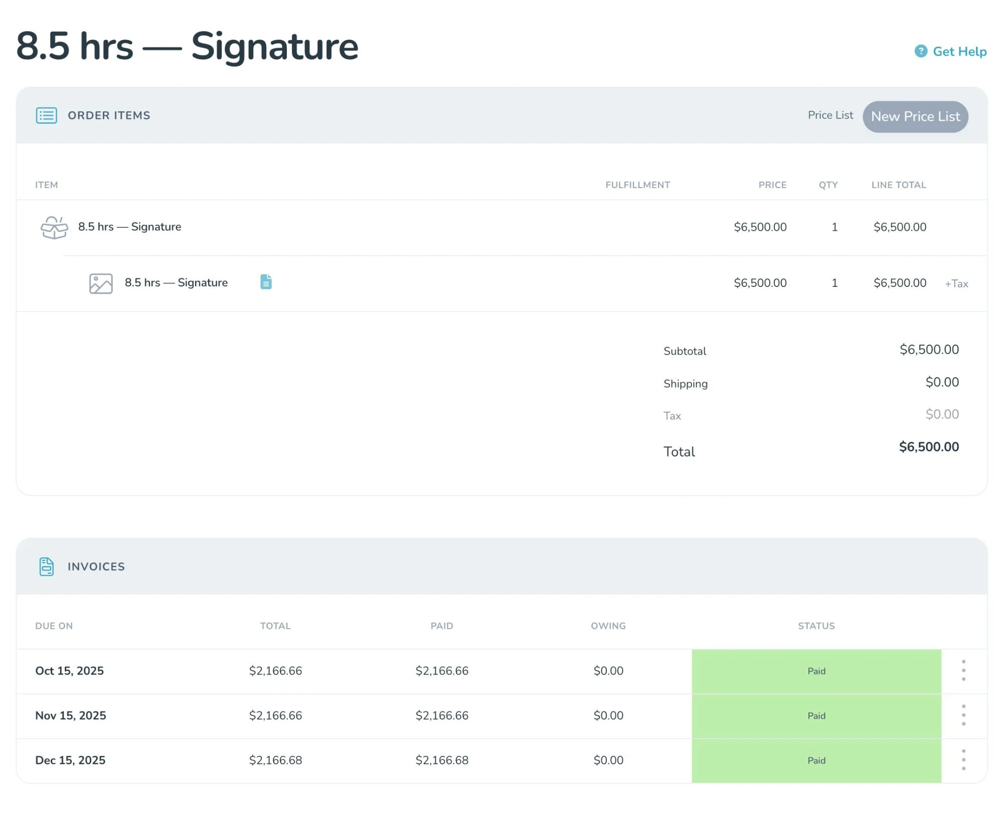 $6,500 wedding photography invoice paid in full