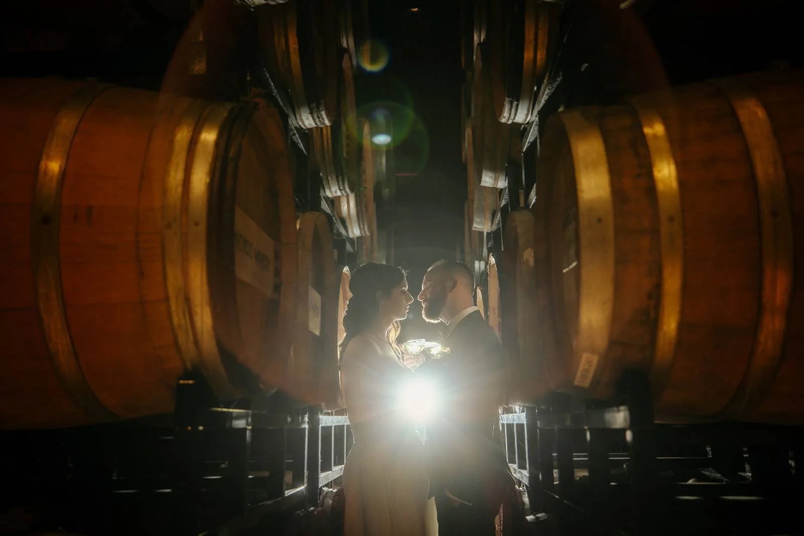 Cinematic light flare between barrels