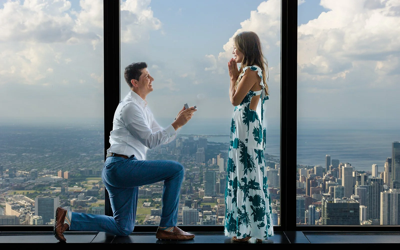Hand edited proposal photography Chicago couple embrace