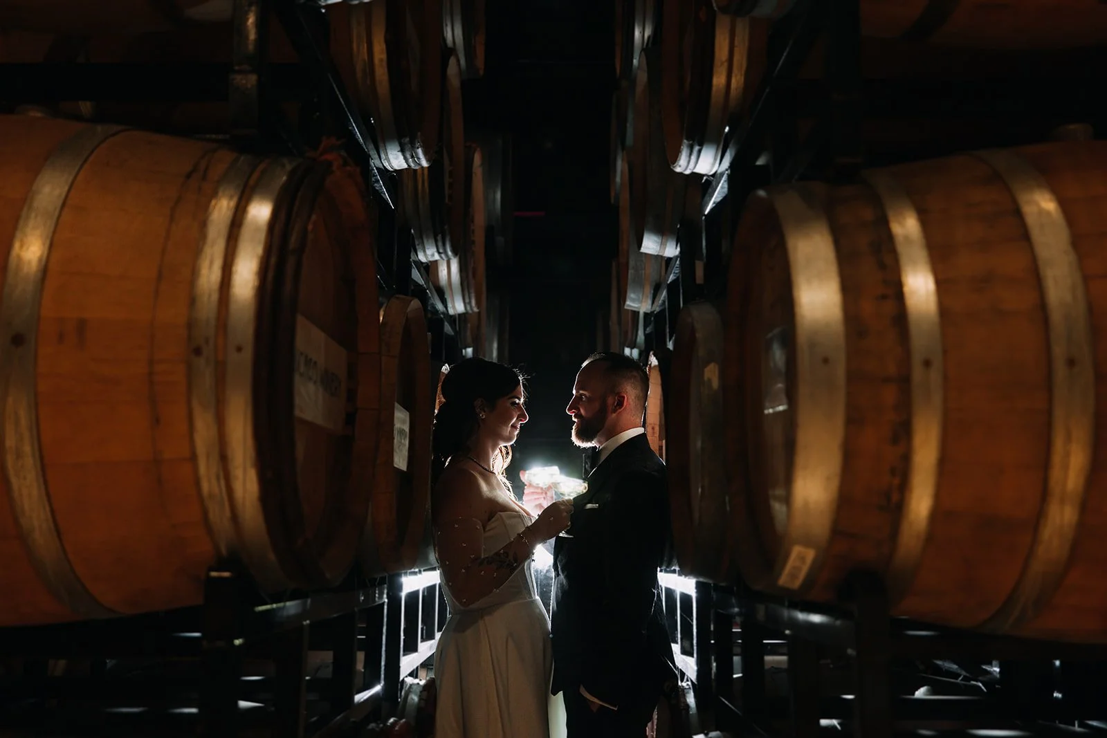 Night portrait through the Winery’s glass facade