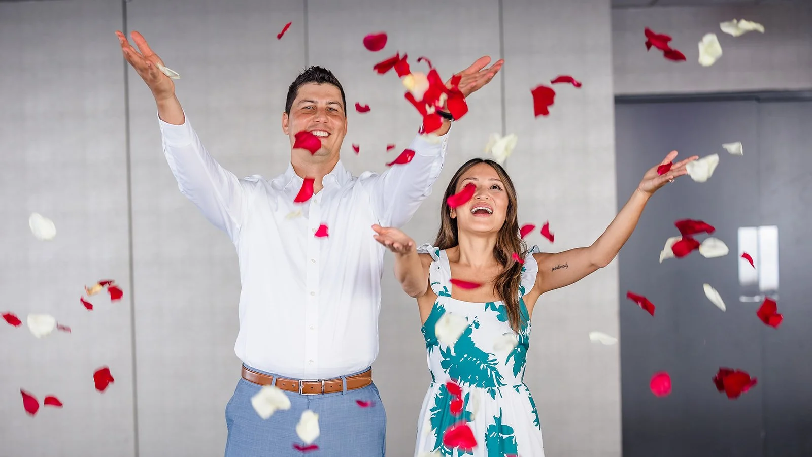 Post proposal portrait photography Chicago skyline
