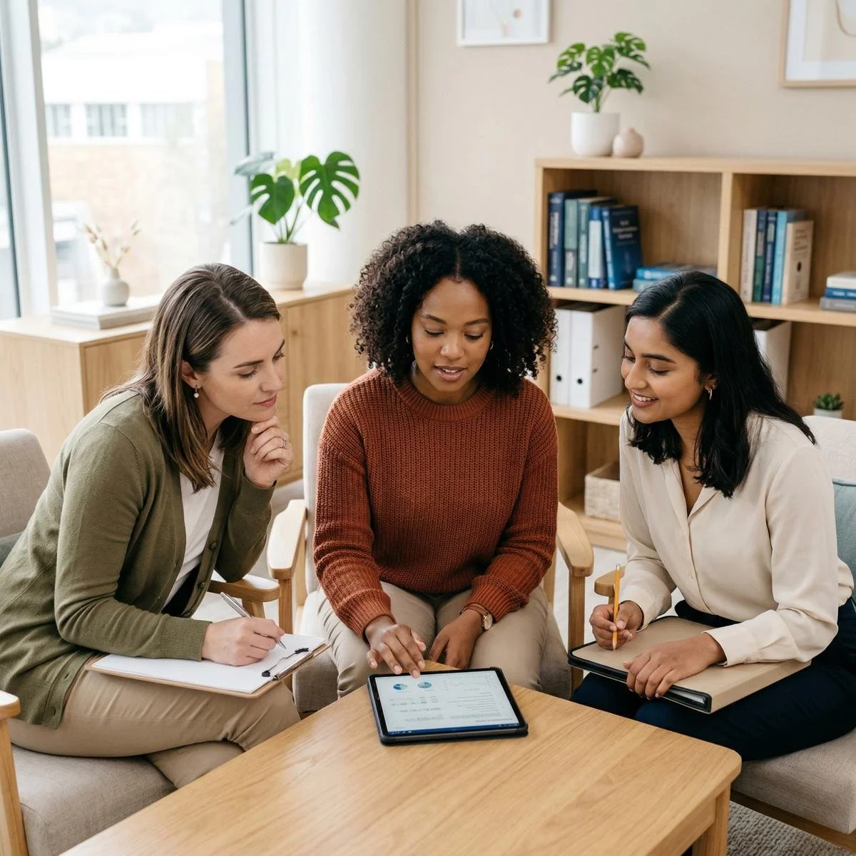 Assessment team meeting with a family