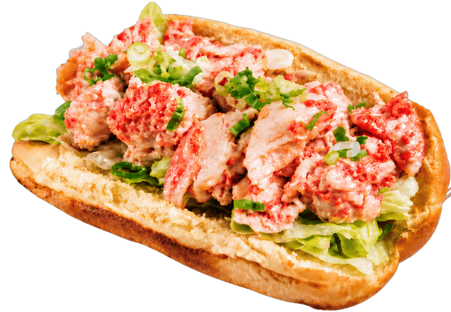 Pokerrito Lobster and Seafood Brioche with lobster, seafood salad, green onion and lettuce in a toasted brioche bun