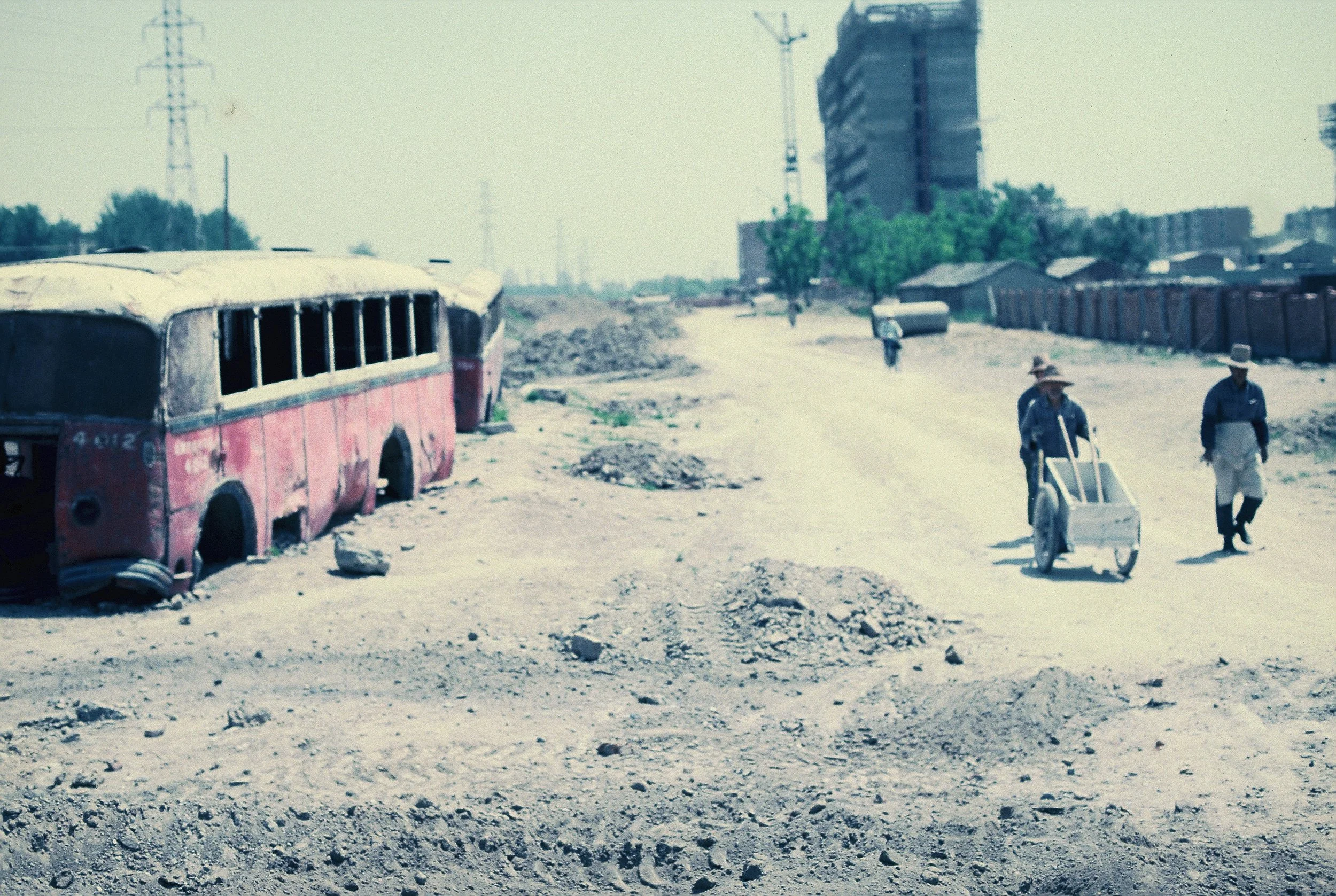 Desolate Landscape with buses