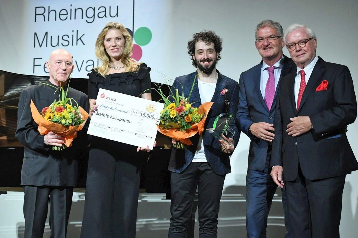 Christoph Eschenbach, Franziska Reichenbacher, Stathis Karapanos, Heinz-Georg Sundermann and Michael Herrmann at the Lotto-Förderpreis presentation, 30 July 2019.