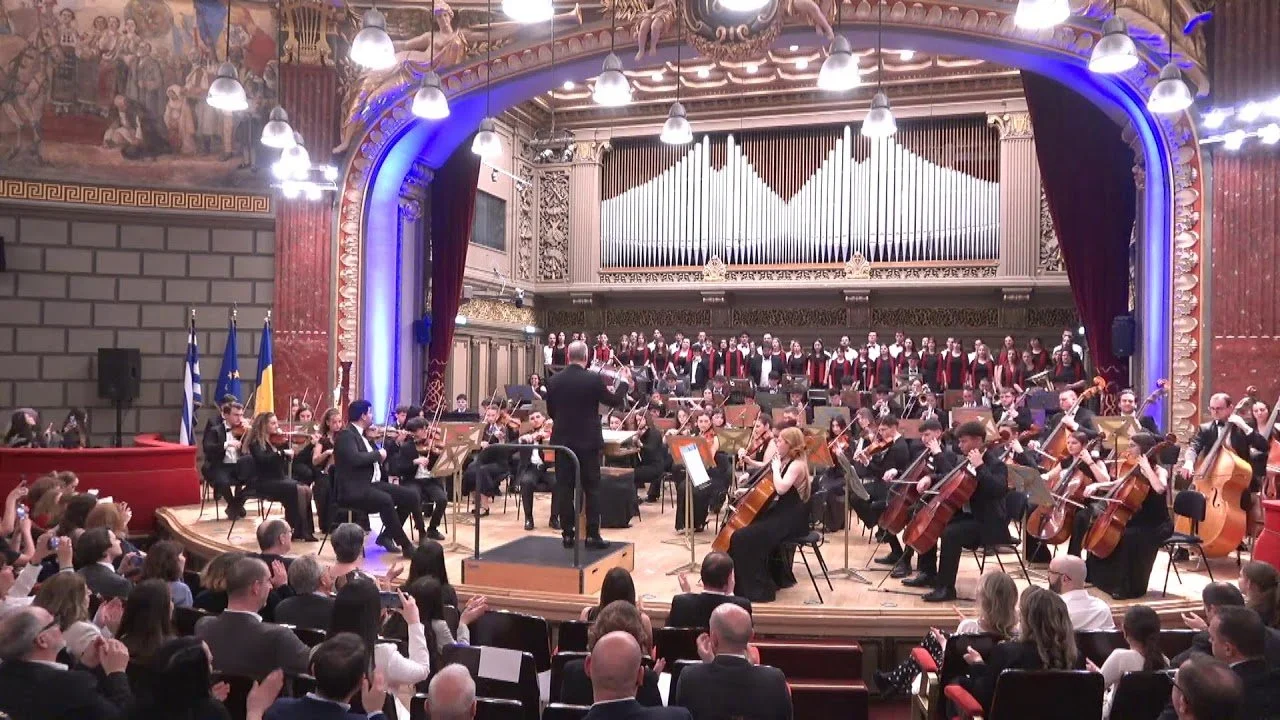 MOYSA Greek National Day concert at the Romanian Athenaeum, Bucharest, 25 March 2026. Still from the official concert film.