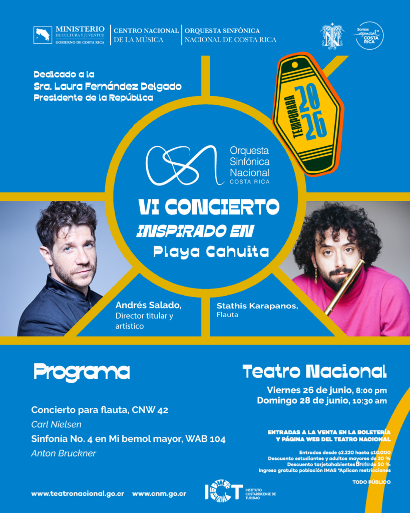 Official poster for the VI season concert, 26 and 28 June 2026, with Andrés Salado and Stathis Karapanos.