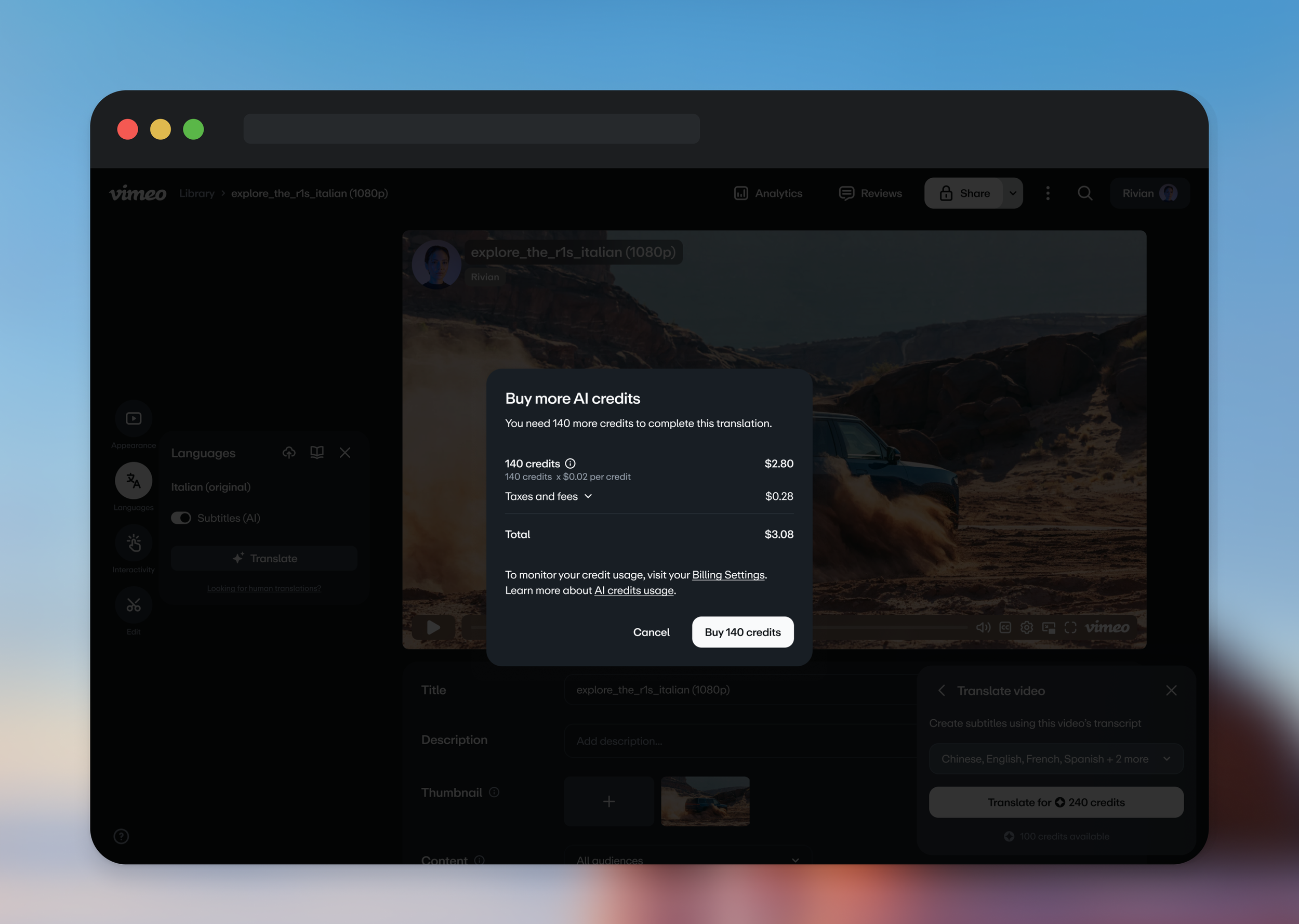 Vimeo confirm AI credits purchase