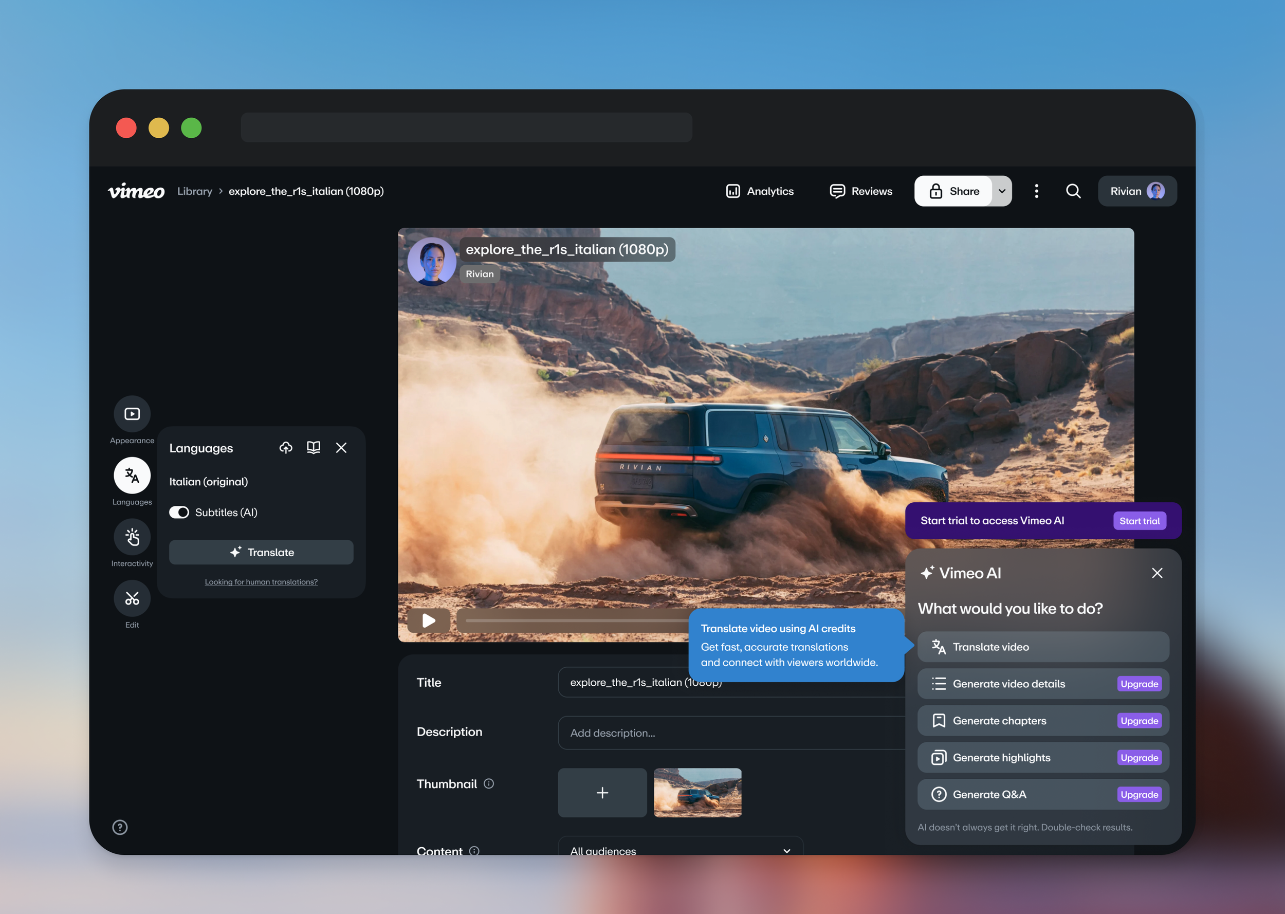 Vimeo AI features