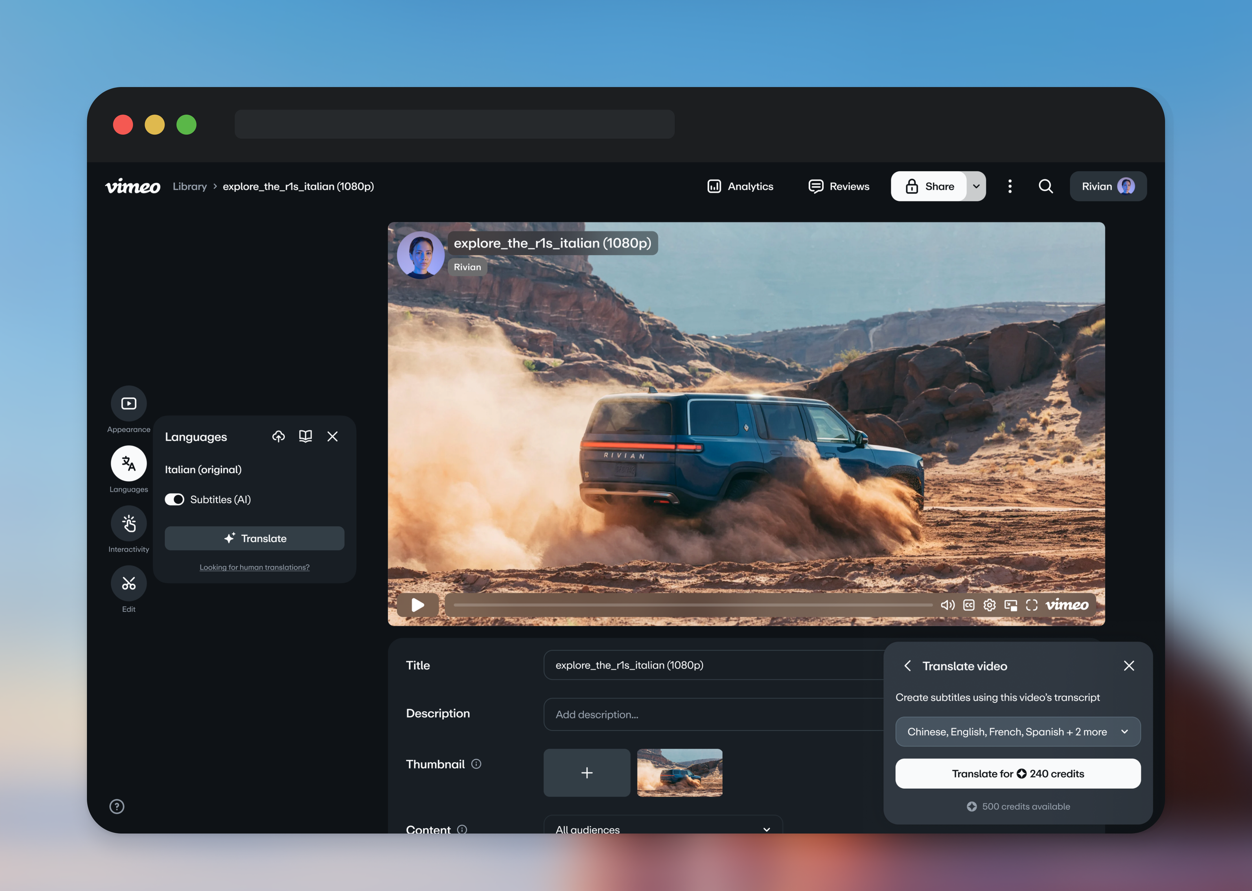 Vimeo AI features credits