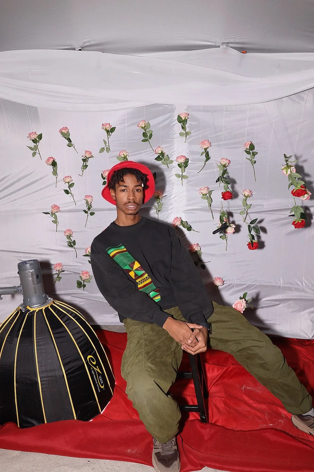Production photograph with styled studio staging