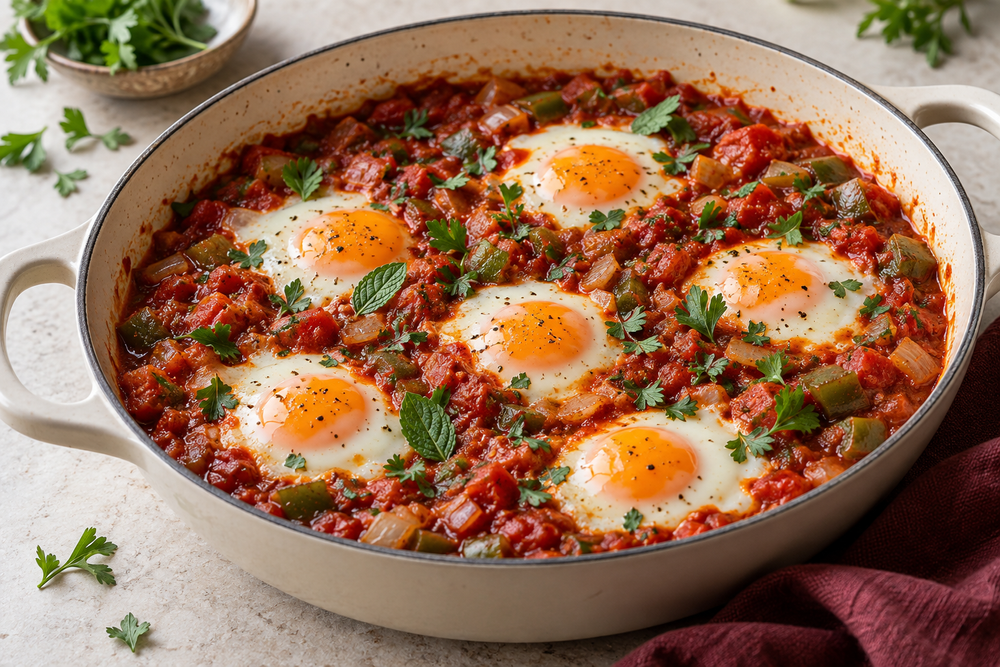 Shakshuka With Green Peppers and Herbs