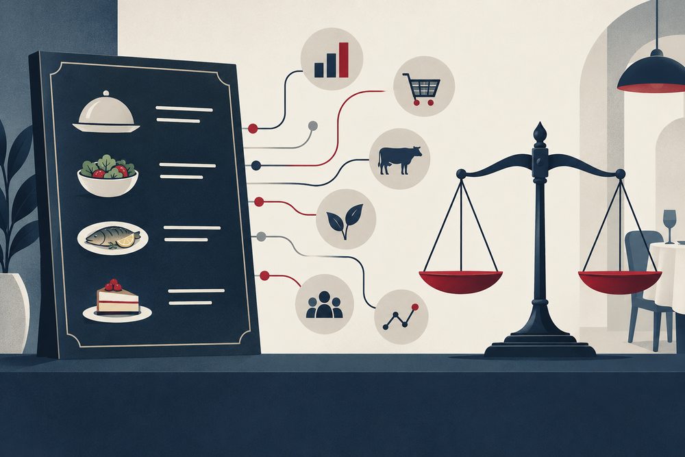 Illustrated menu board and pricing data diagram