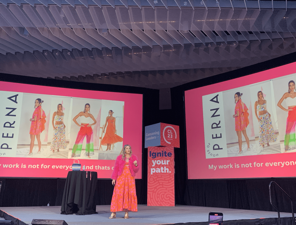 Amanda on stage at PCMA Convening Leaders