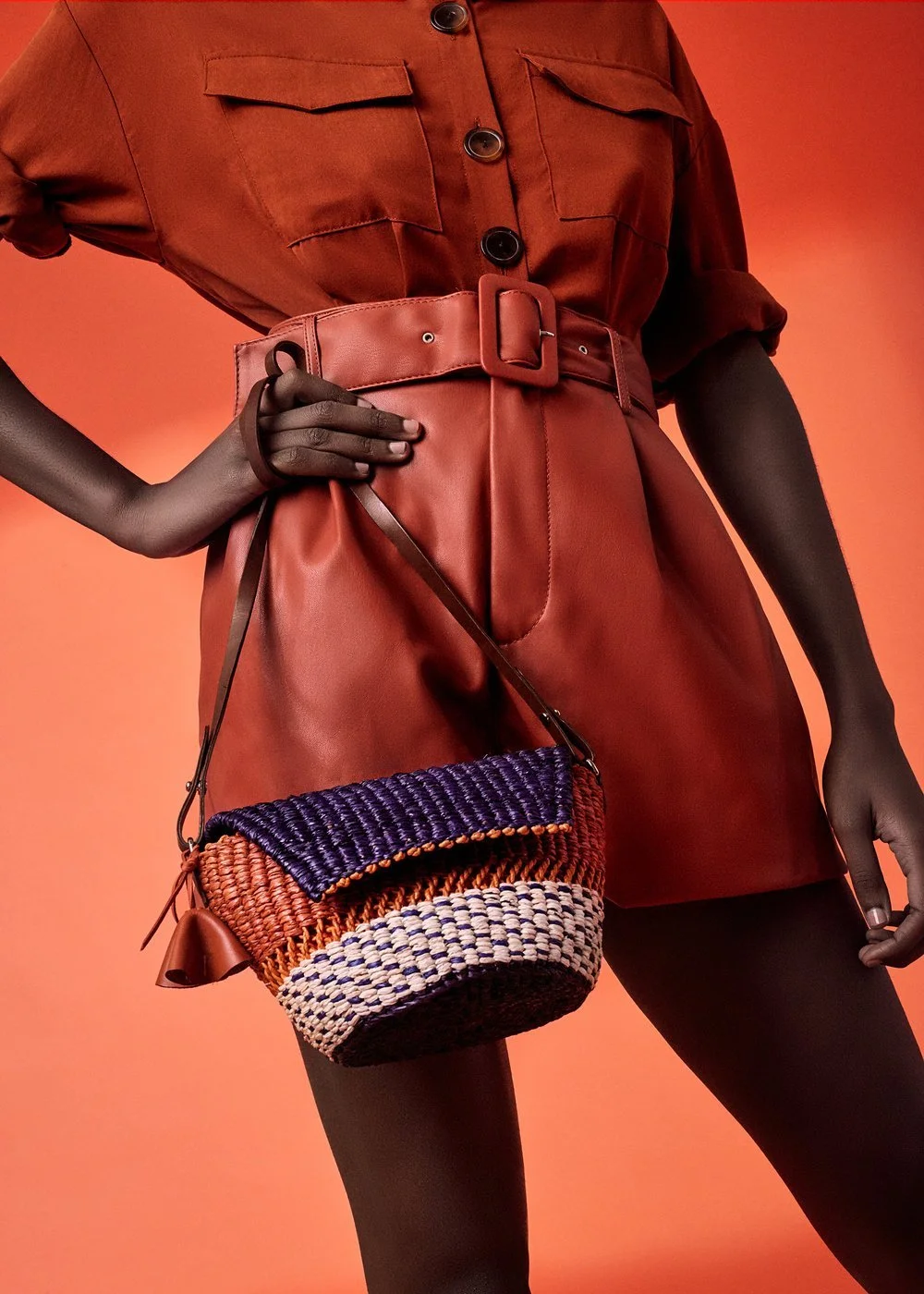 Handwoven AAKS raffia bag with colour and texture