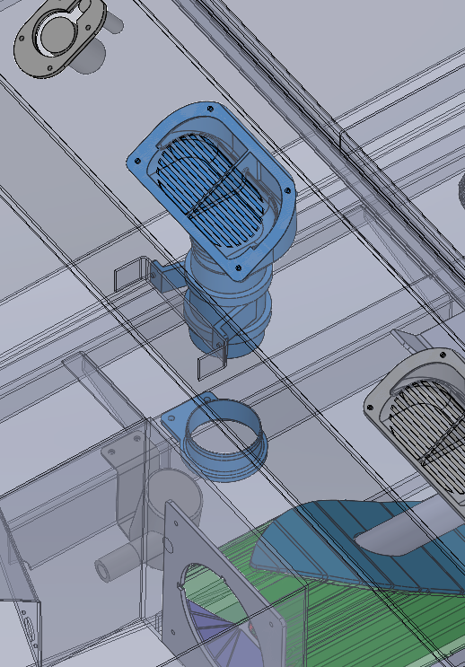 Transparent hull diagram showing the blower and transom vent
