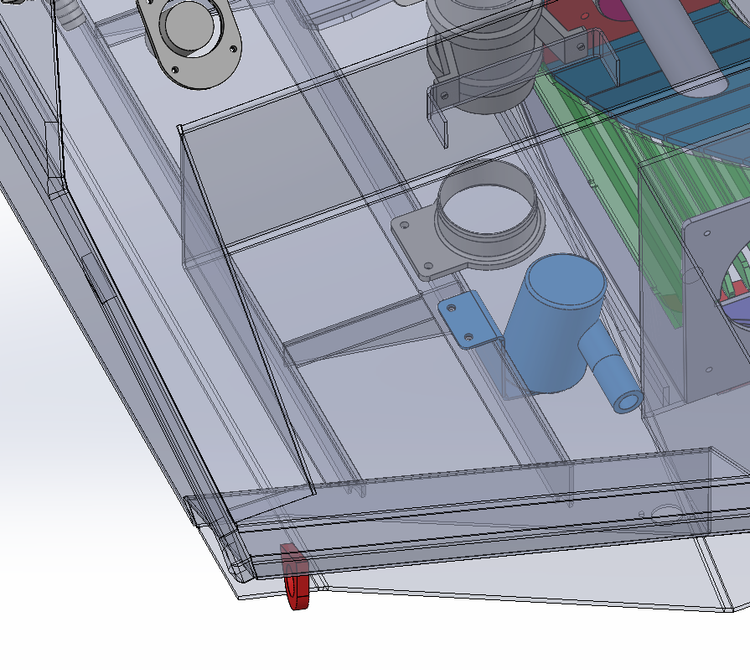 Transparent hull diagram showing the bilge pump and nearby components