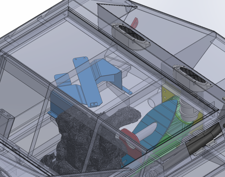 Transparent hull diagram showing the exhaust waterbox and its support