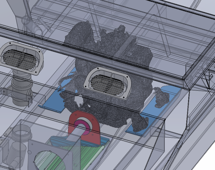 Transparent hull diagram showing engine mounts beside the drivetrain