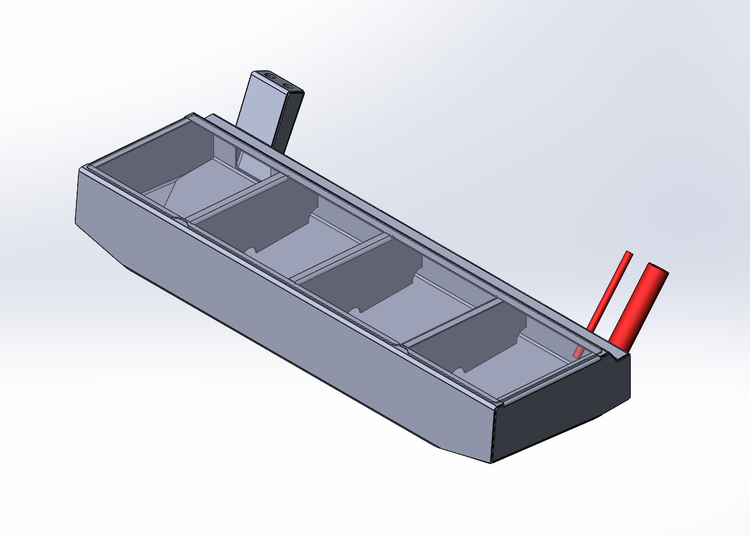 Diagram of the tank-seat assembly with its internal partitions visible