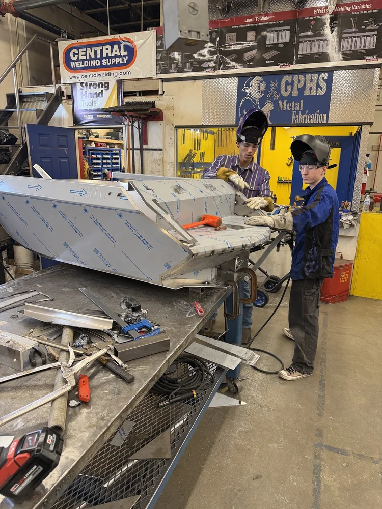 Rear of the hull on a workshop bench during assembly
