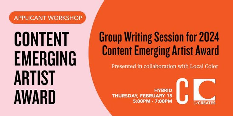 Digital flyer for Content Emerging Artist writing workshop.