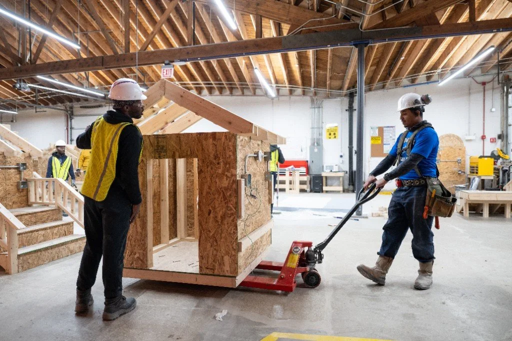 Construction workers building